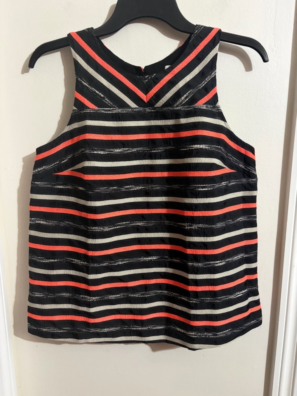 Anthropologie Striped Tank Top - Black, Cream & Coral